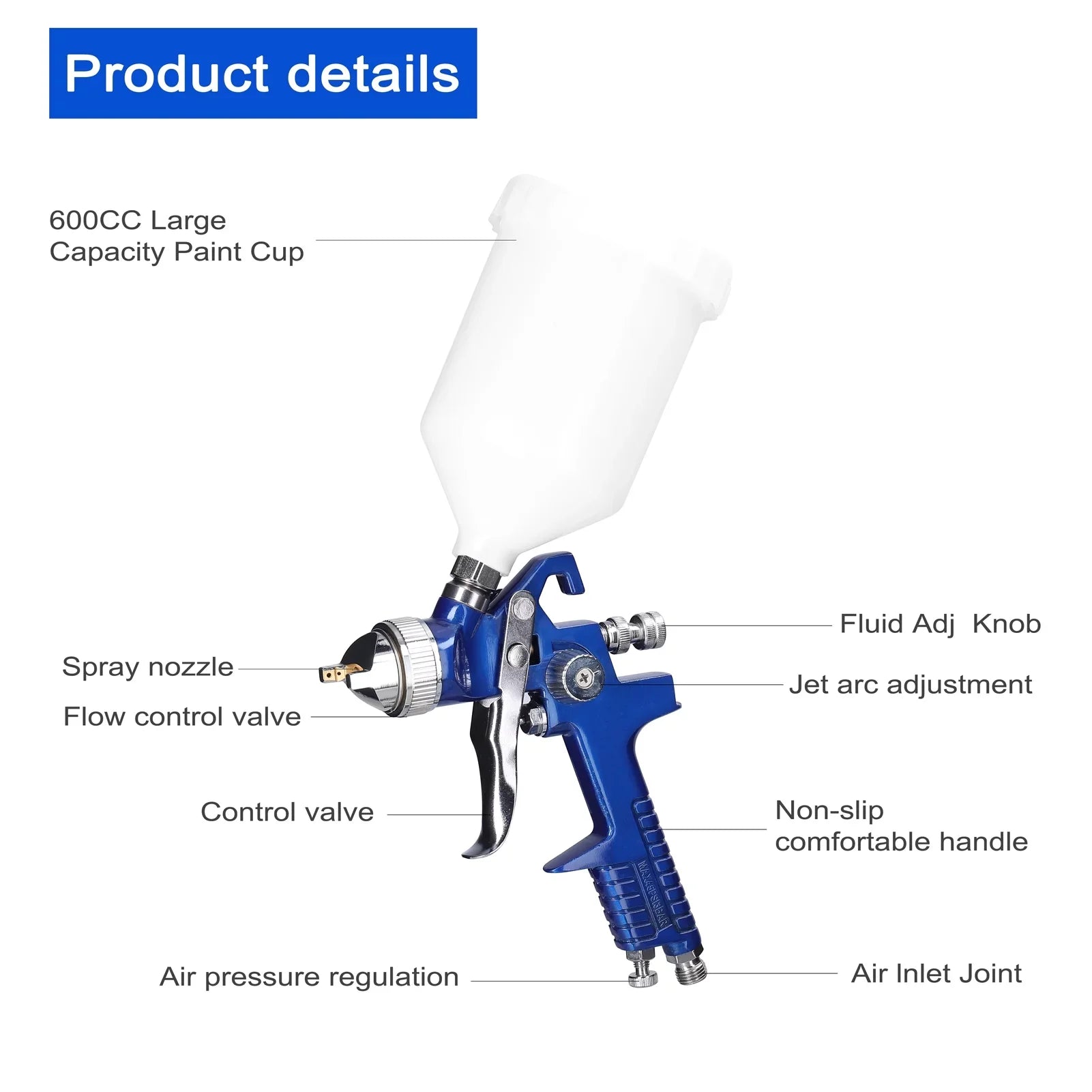 Large Repairing Paint HVLP Spraying Steel Car oxygen Airbrush Stainless Device Tool Set, Paint Sprayer, Pinnaco Kit, Capacity Auto