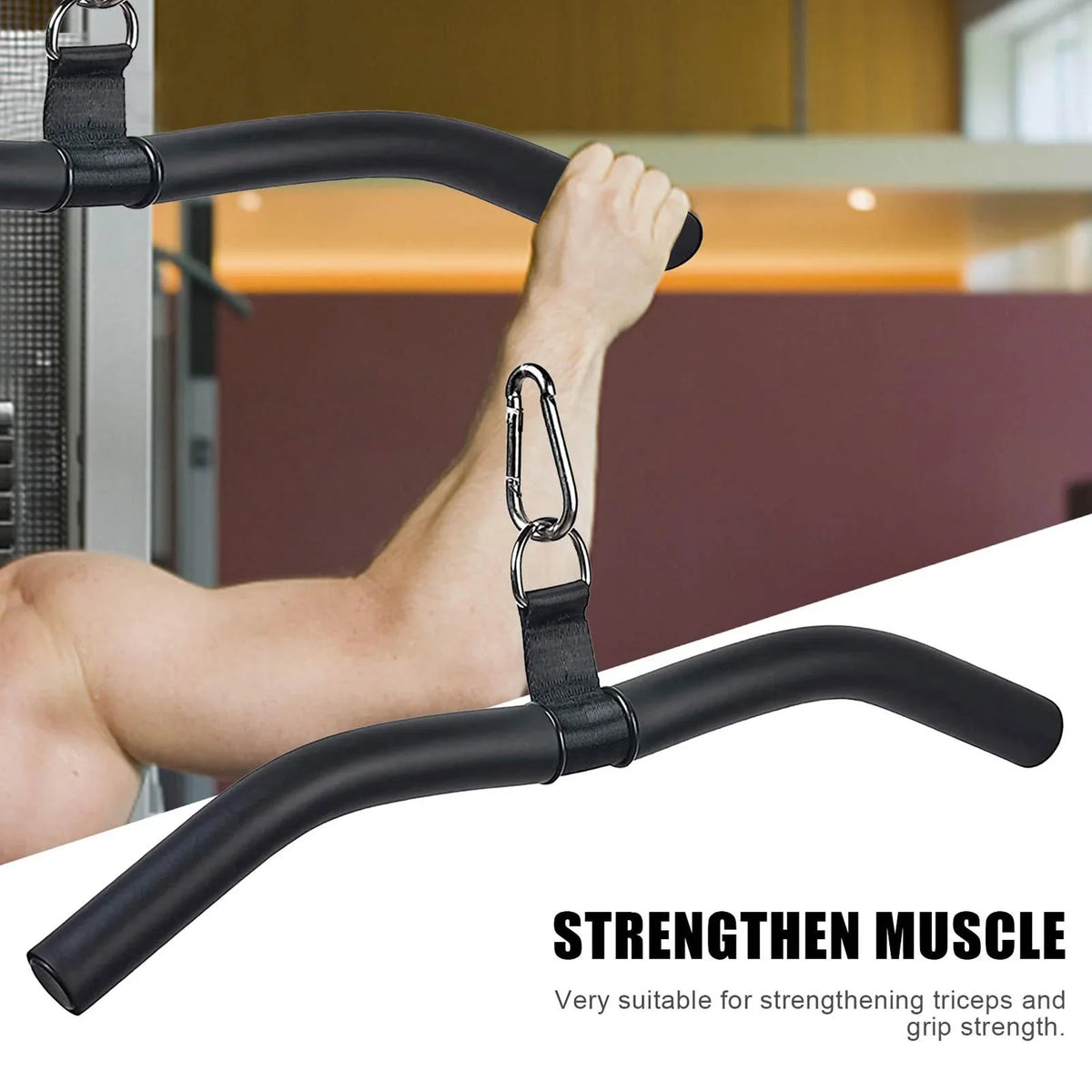 Gym, Training, Rubber Machine Pulldown Cable Attachment, Bar Full Handle Strength Rotation Body for LAT with Workout, and Bar