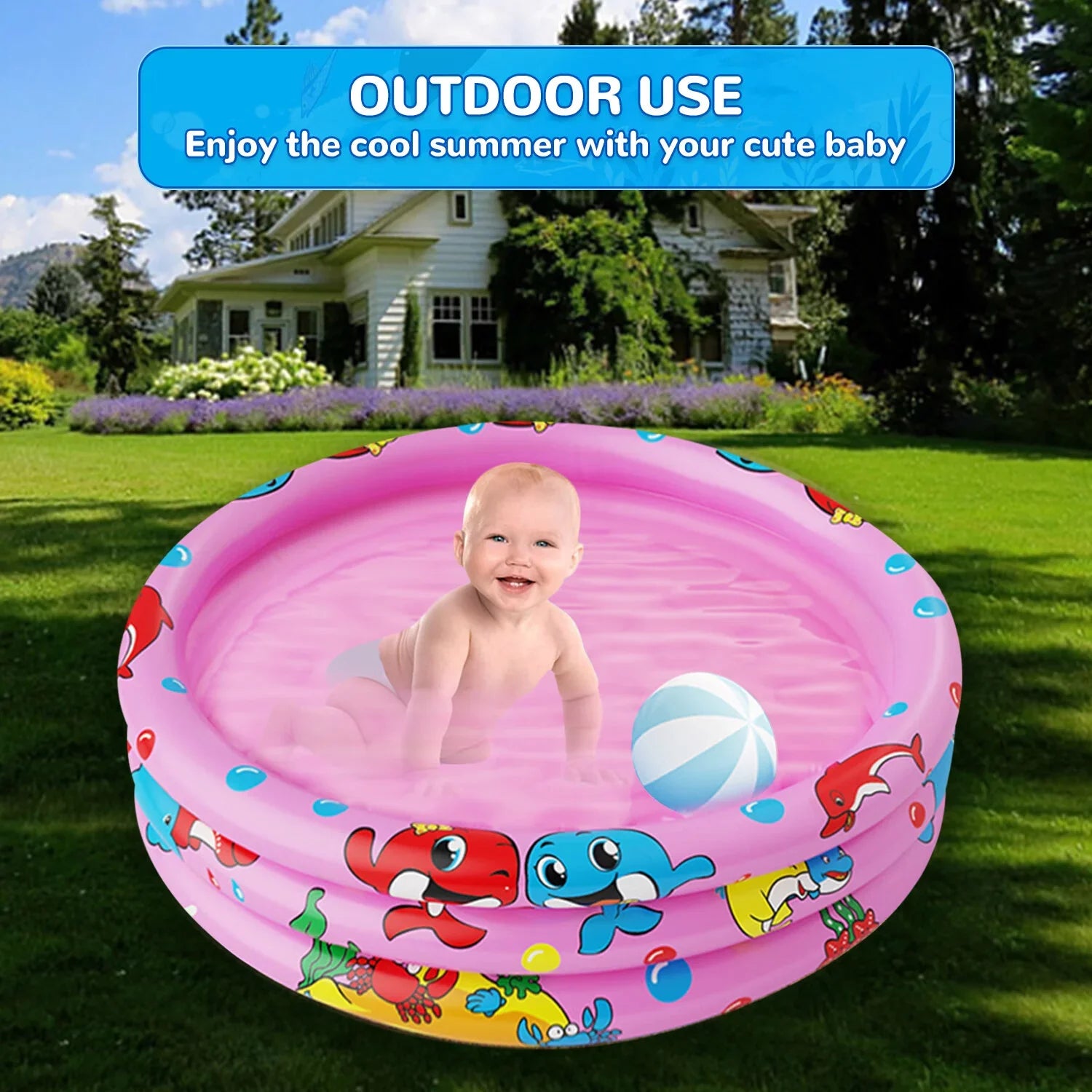 Toddler for Kiddie Pool inflatable Indoor&Outdoor transportable Paddling Water Swimming 47"x12" Kids/Girls/Boys,Pink Baby Round Swimming Center Kids, blow-up Game 3 for Pool Ring Play Pools,