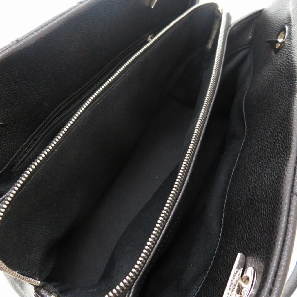 Tote Pre-Owned Caviar Black Matelasse A67294 Series Cocomark 17th Chain (Good) Bag Skin Chanel Silver