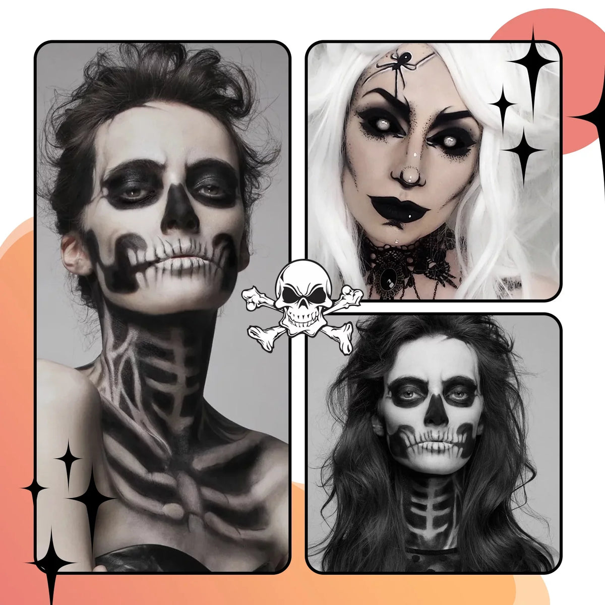 zombie Paint face skull makeup Body white Paint Halloween Body paint and black Vampire