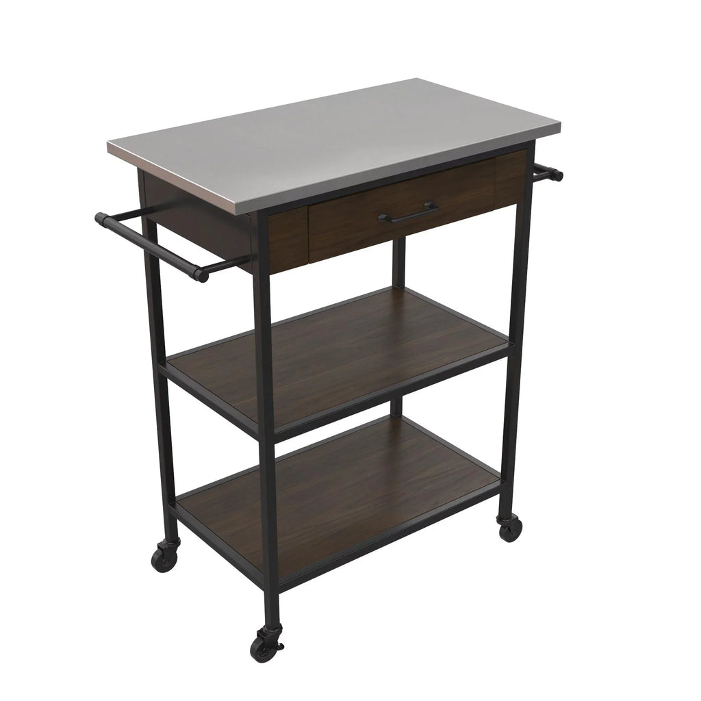 Counter DHP Black Brown Frame, Metal Stainless Top, Pantry Kitchen Kane Cart, Storage, Steel