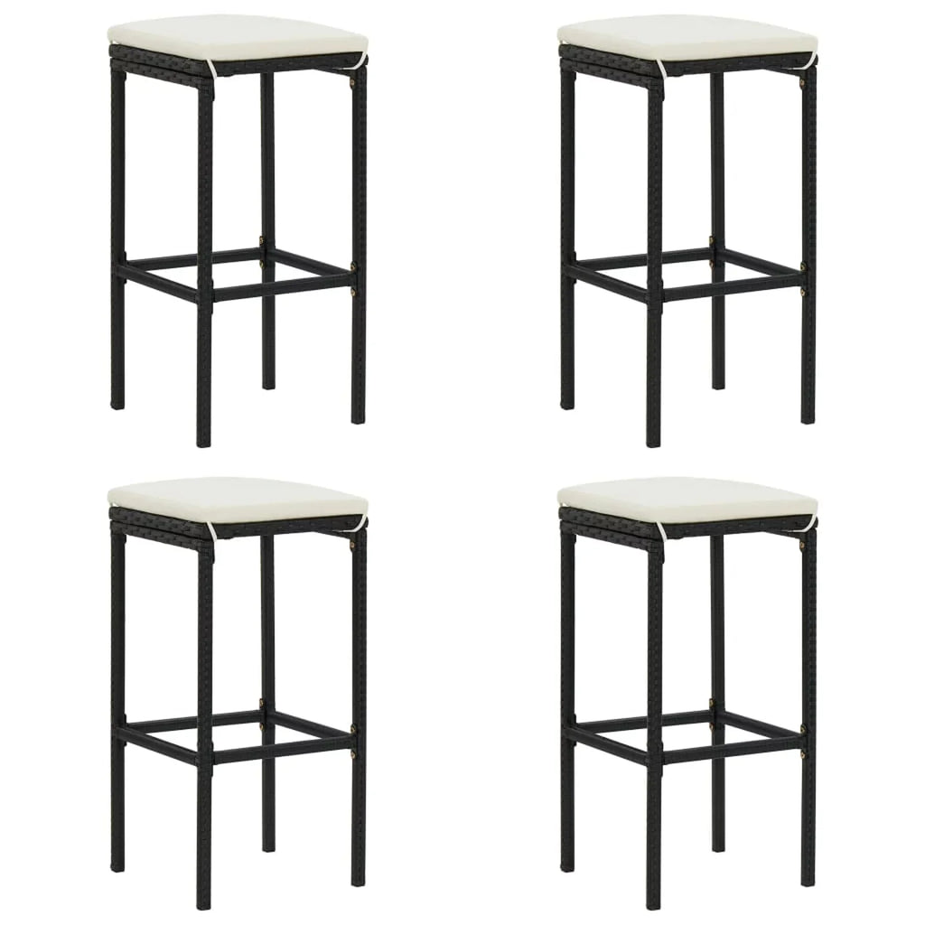 4 Chairs Rattan and Outdoor Poly Garden Dining with Piece Anself Shelf Bistro, Black Stool Set Storage Terrace, Pub, Bar Patio 5 for Set Table Backyard, Cushioned