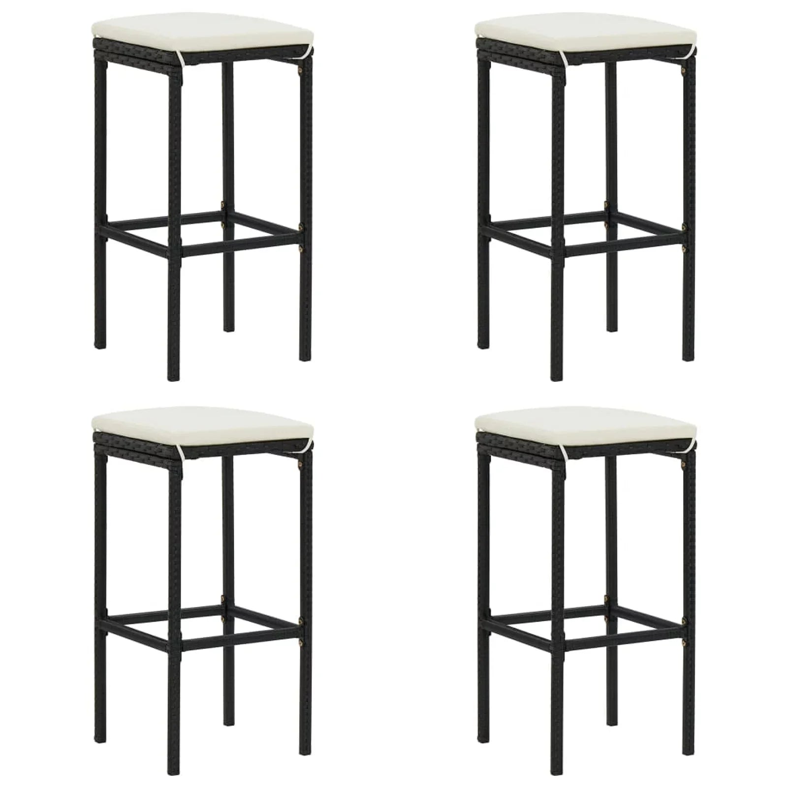 4 Chairs Rattan and Outdoor Poly Garden Dining with Piece Anself Shelf Bistro, Black Stool Set Storage Terrace, Pub, Bar Patio 5 for Set Table Backyard, Cushioned