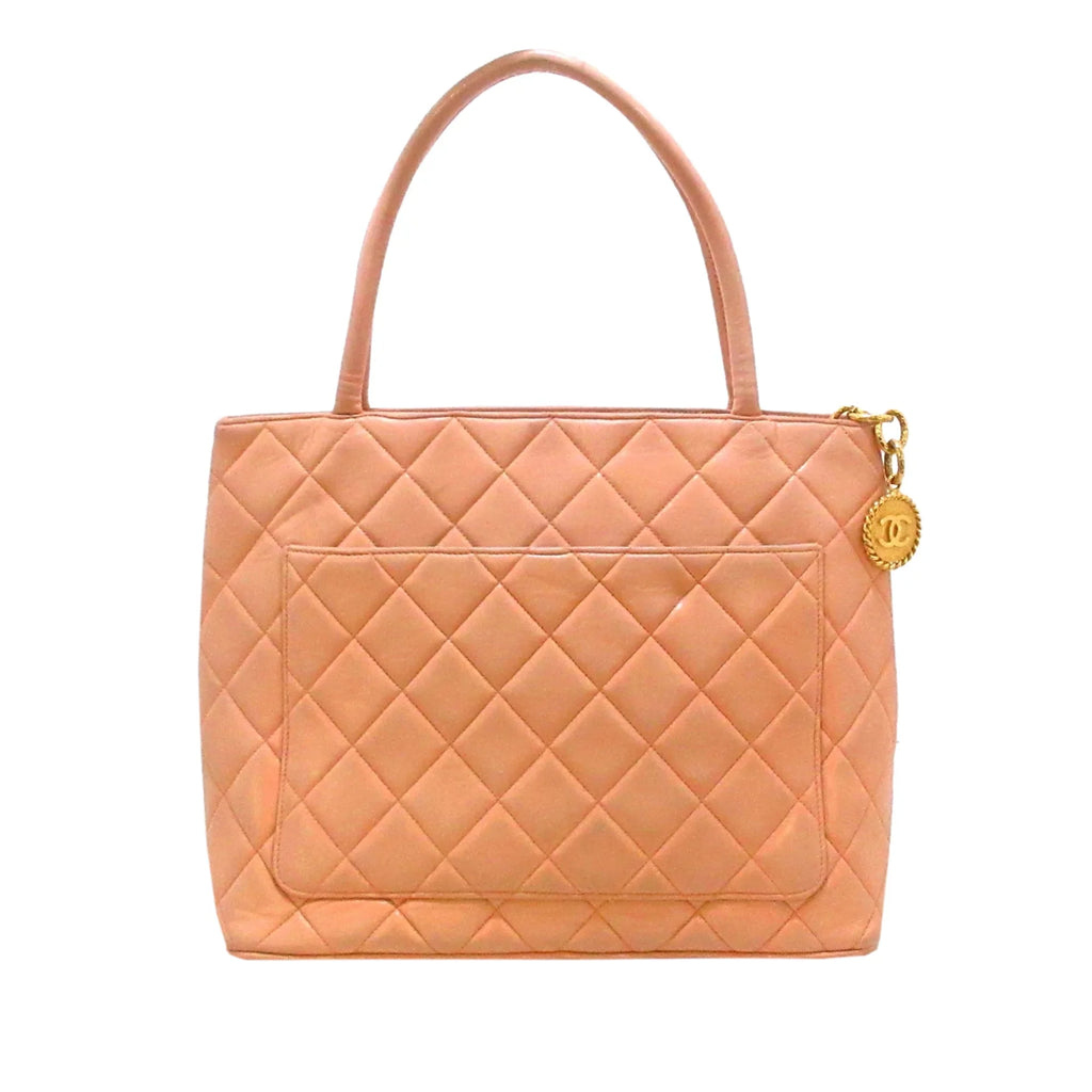 Leather Lambskin Orange Medallion Bag (Good) Pre-Owned Tote Chanel Authenticated Women Tote