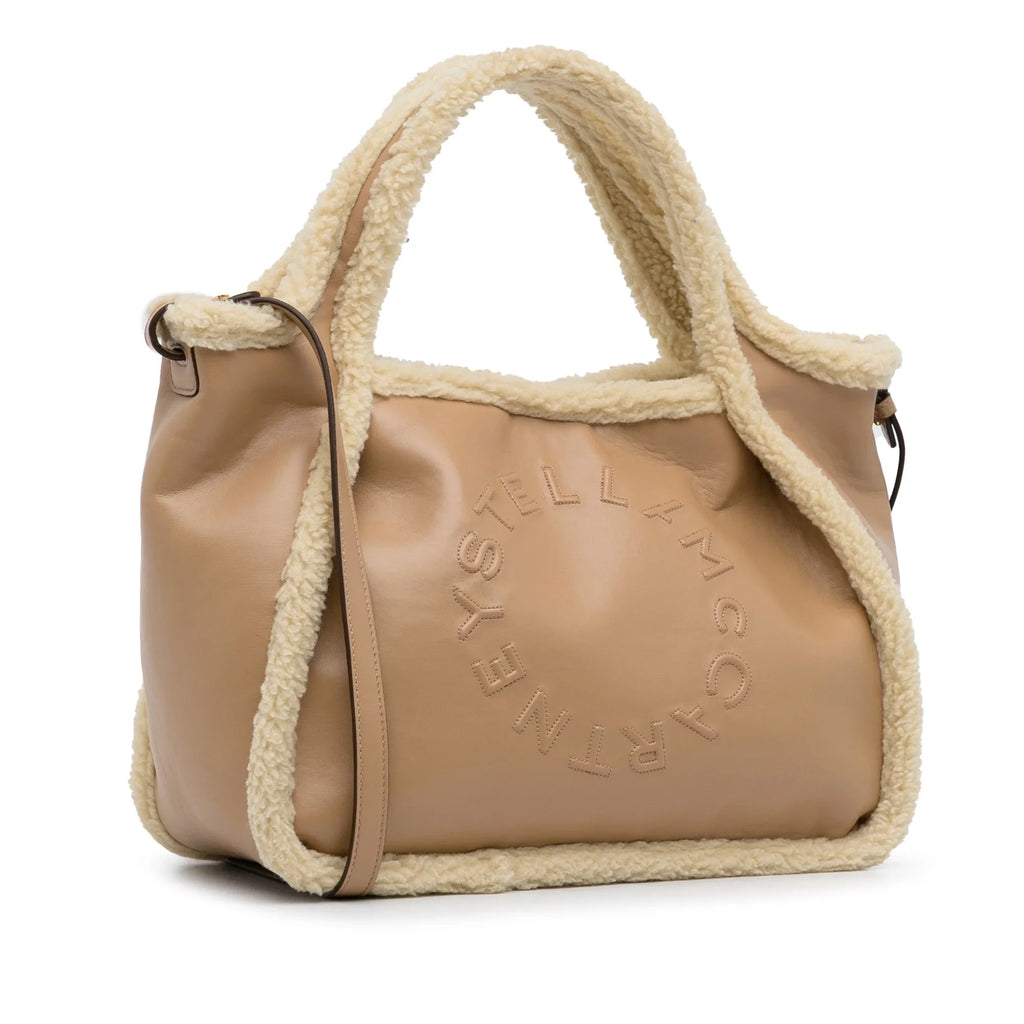 Brown Stella Trimmed McCartney Shearling Logo Fiber (Good) Fabric Unisex Authenticated Chemical Stella Satchel Pre-Owned