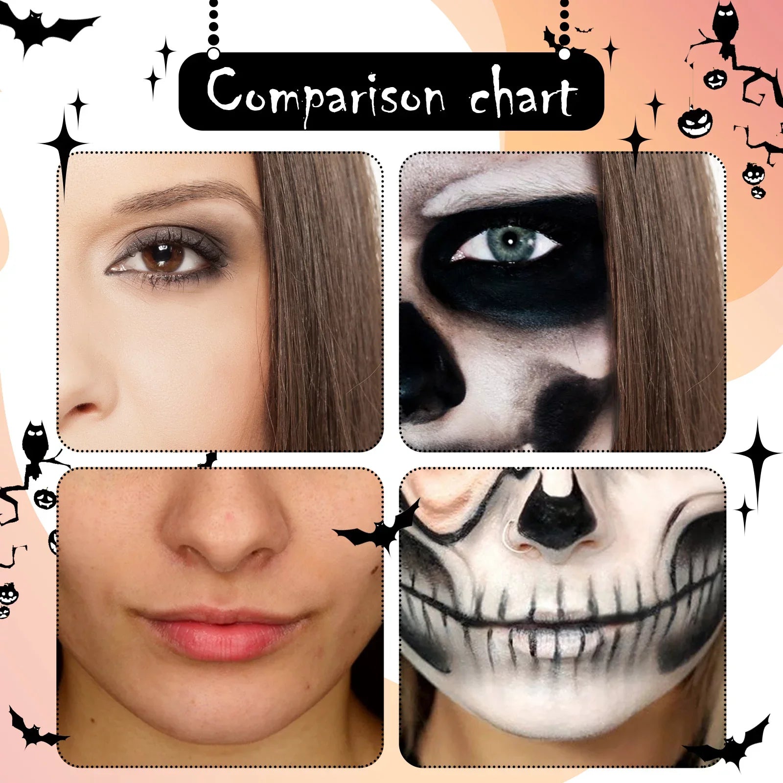 zombie Paint face skull makeup Body white Paint Halloween Body paint and black Vampire
