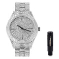 Simulated Iced 42mm Diamond - Bling Band Adjustable Mens Out Movement Tone Silver Metal - Out with Watch Quartz Fully Dial Finish Bling-ed and Diamonds -