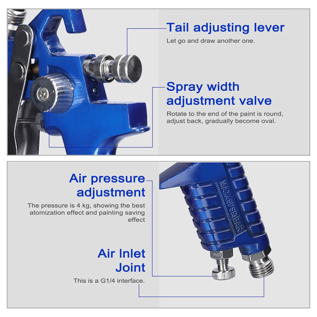 Large Repairing Paint HVLP Spraying Steel Car oxygen Airbrush Stainless Device Tool Set, Paint Sprayer, Pinnaco Kit, Capacity Auto