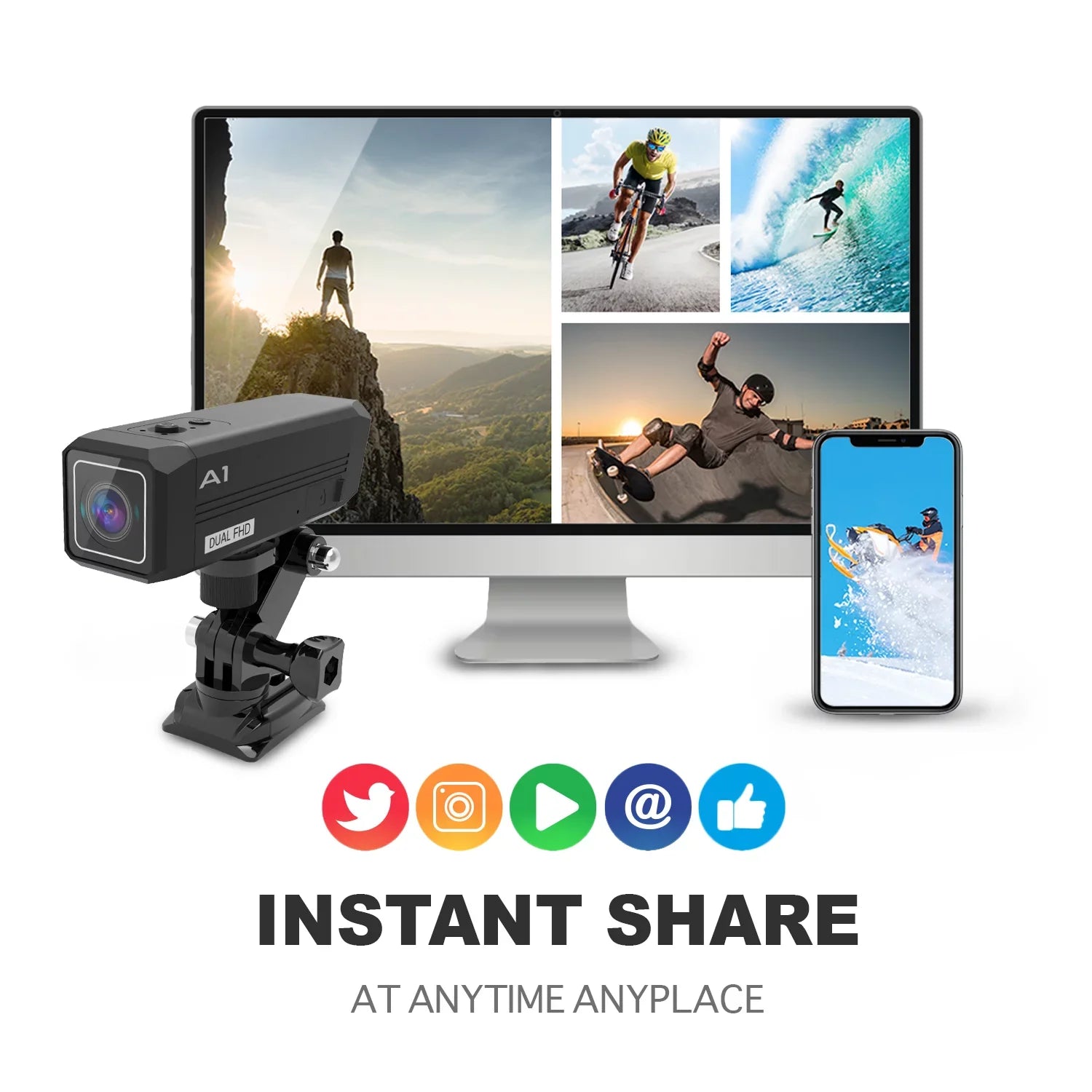 Way Two Connect with A1 & Rexing Camera 1080p@30fps Front Wi-Fi Back Action
