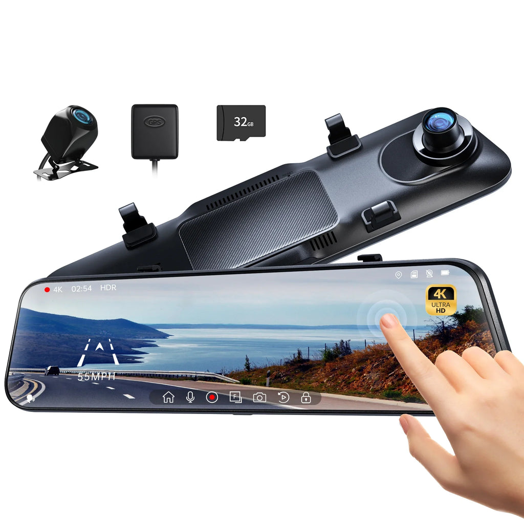 Trucks, Pelsee GPS, Smart & and Dash Cameras, Camera & Assistance Night Vision,Parking Front Full Mirror HD Mirror 12" Backup 4K Cam for Card with Rear View Dual Pre-Owned Free Rearview Cars 32GB