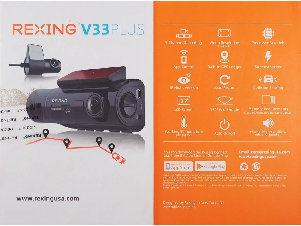 Channel +Cabin V33 +Rear Front 3 camera, with BBY-V33 Resolution GPS Dashcam Rexing 1440p+1440p+1440p