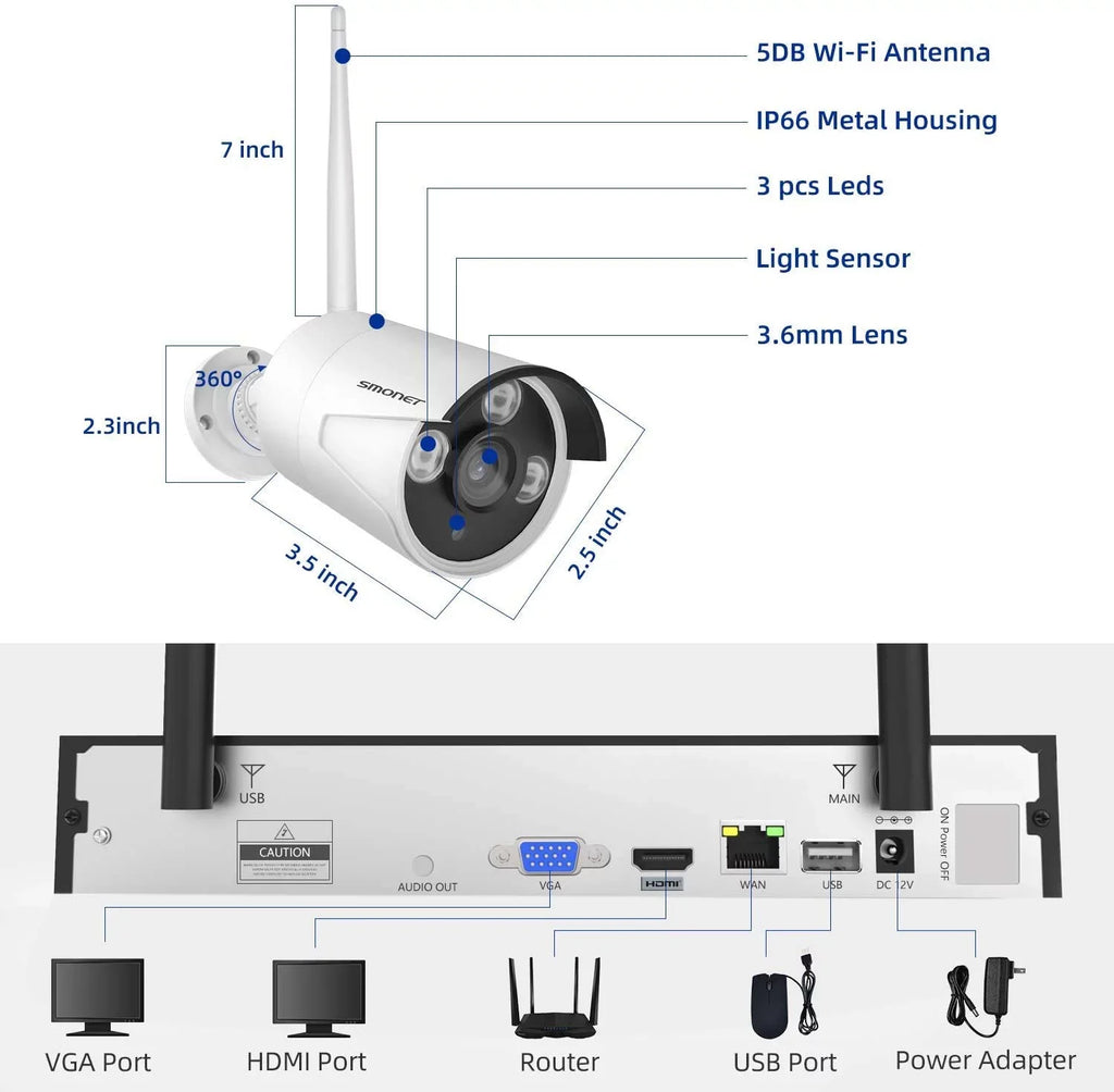 Cameras,P2P,Night Kits, with System 3MP Hard SMONET Indoor Outdoor Camera Wireless Detection 3TB Drive,8CH Audio, Vision,AI NVR Security CCTV Human 8Pcs 3MP 3MP Surveillance