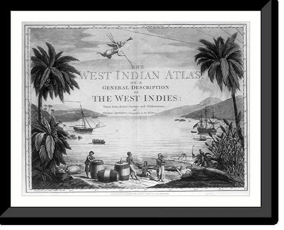 large in West sailor Natives 17-7/8" casks, British the the Print, Indies a harbor], [A on scene x ships Framed with and the beach two Historic and three 21-7/8" showing in
