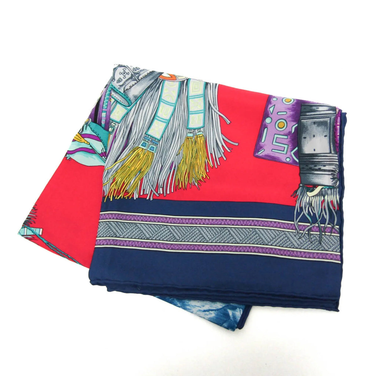 Hermes Women's DESERT Scarf Multi-color,Navy,Red Silk Color CUIRS Carre90 (Good) DU Pre-Owned