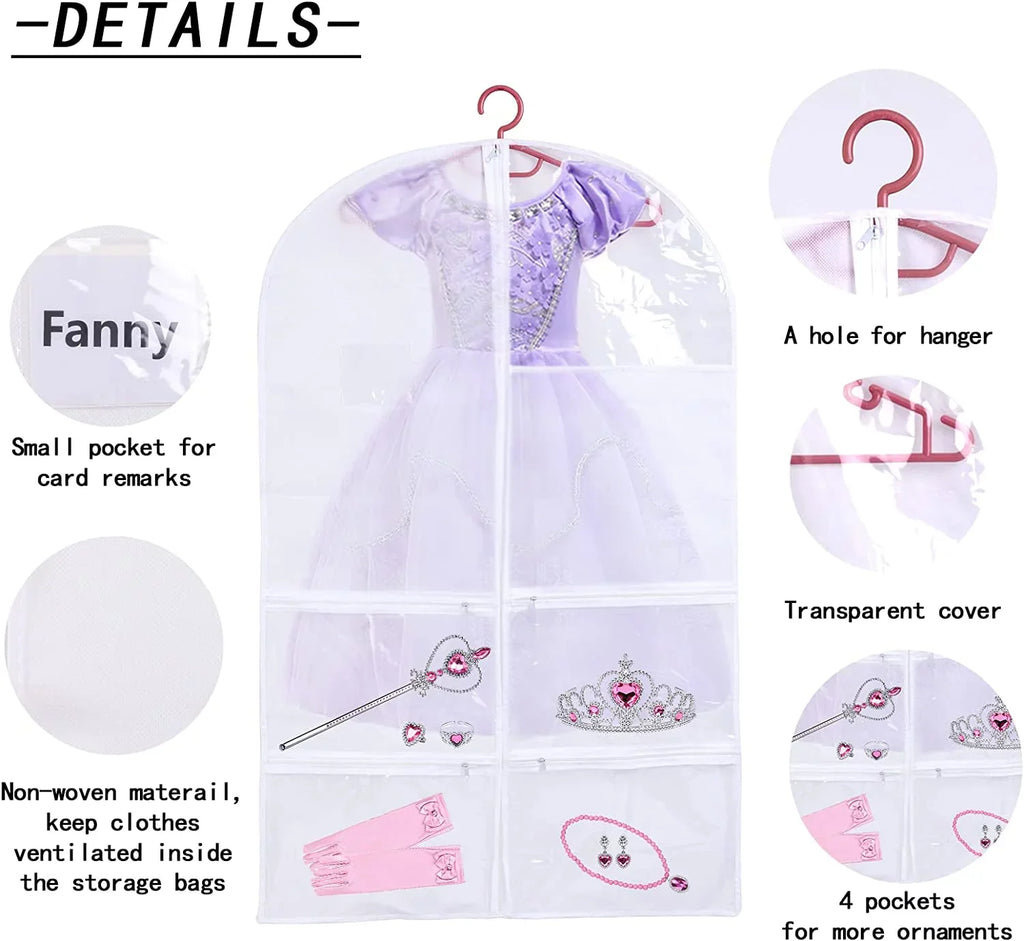 Hanging Dance Dance Garment 3 Bags Garment Recitals, Bag Costume Competitions Bags Storage Dance Dress, Clear Pack Pockets, Multiple Ballet Girls Dance Kids with for Costumes, Organize