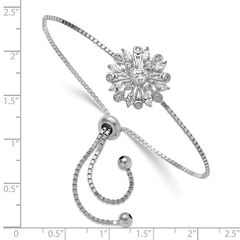Sterling 925 Auriga Women Floral for CZ Adjustable Silver Rhodium-plated Bolo Bracelet