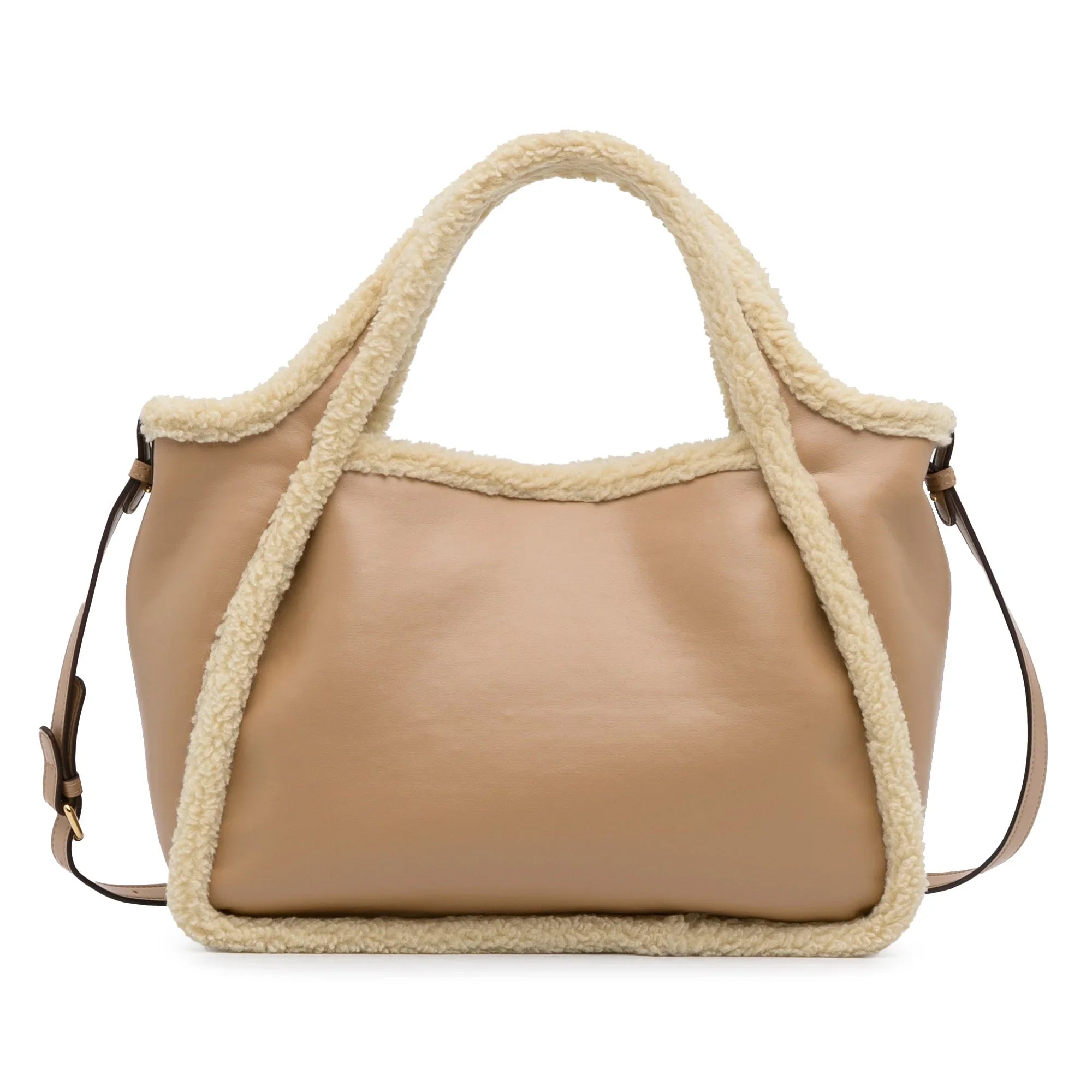 Brown Stella Trimmed McCartney Shearling Logo Fiber (Good) Fabric Unisex Authenticated Chemical Stella Satchel Pre-Owned