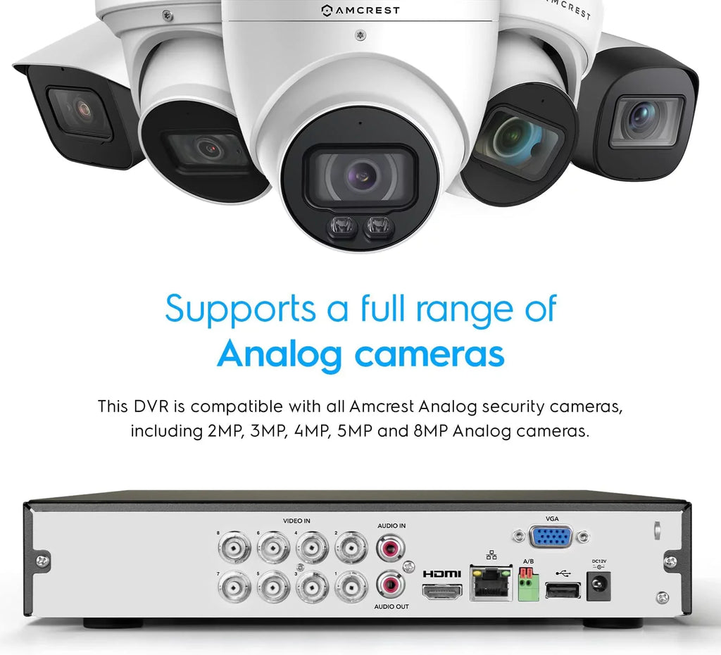 Analog 8 Amcrest & Face Detection Smart (AMDV5108-I3) 4K Channel Human AI for & IP Vehicle Amcrest Recognition, Cameras AI DVR Security AI DVR System Security Camera DVR, Cameras, Recorder,