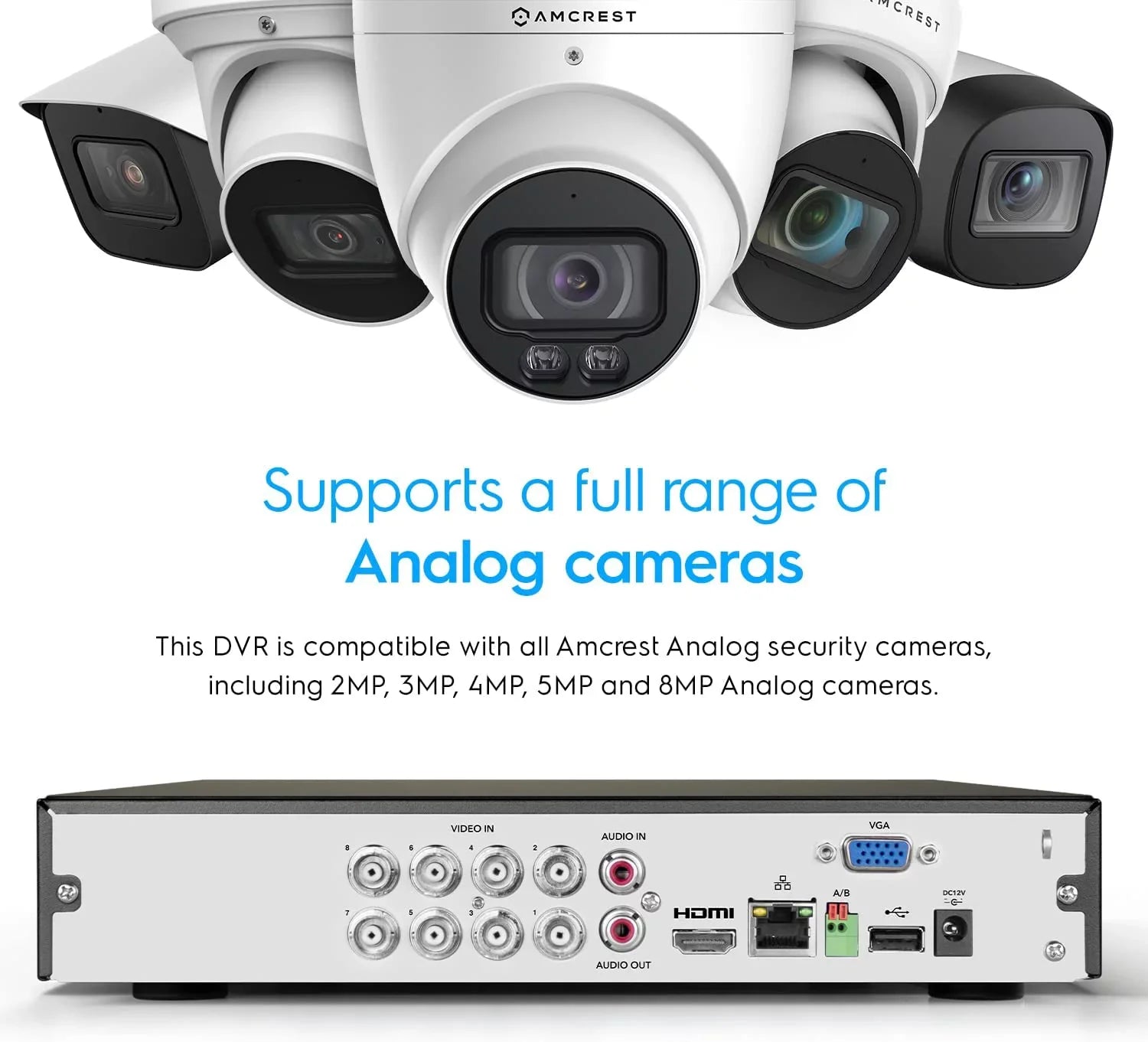 Analog 8 Amcrest & Face Detection Smart (AMDV5108-I3) 4K Channel Human AI for & IP Vehicle Amcrest Recognition, Cameras AI DVR Security AI DVR System Security Camera DVR, Cameras, Recorder,