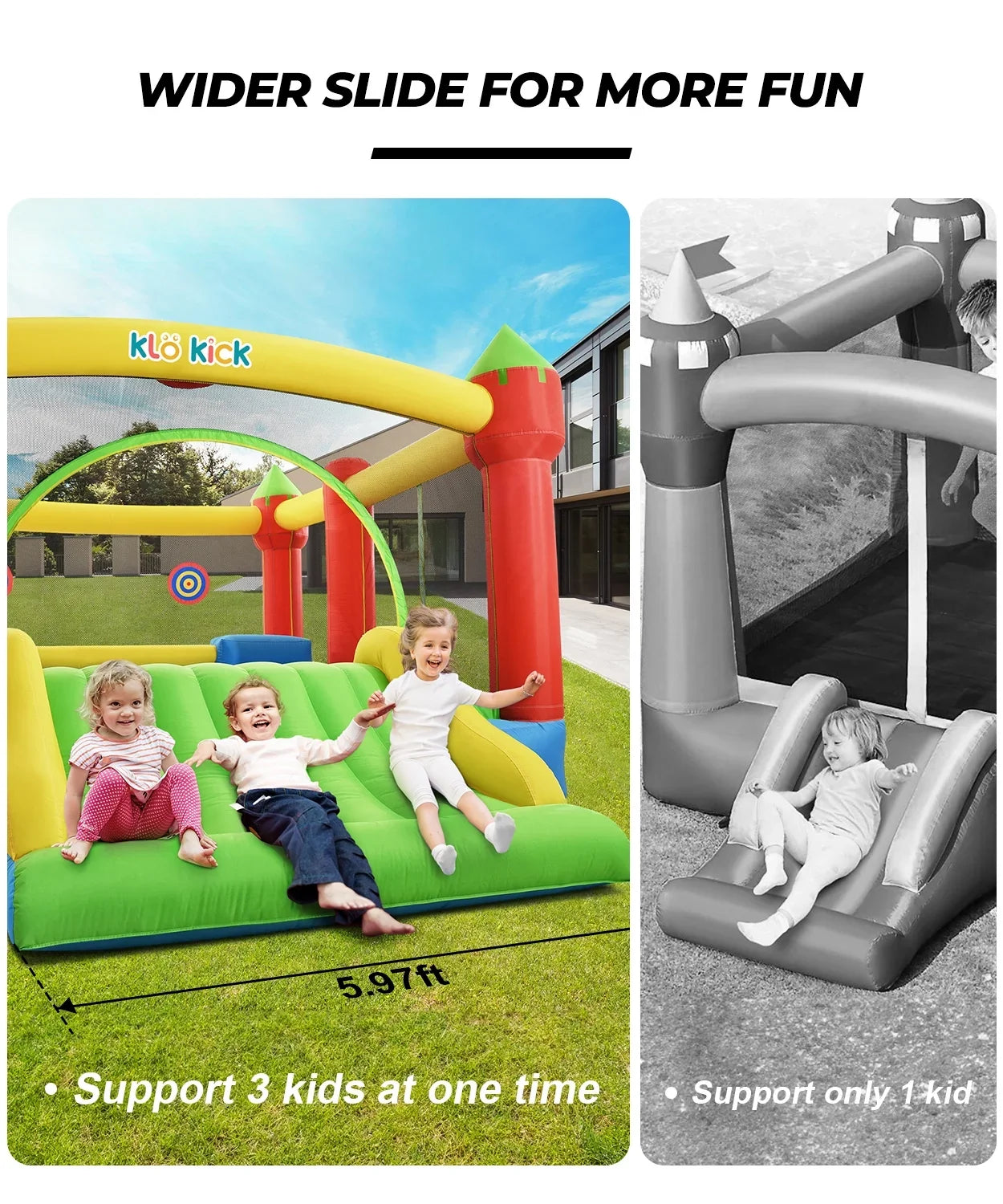 Bounce for Slide Oxford Adult, Teen, 12' 840D 15'x Kids KLOKICK Infant, Large Child, Blower 3-10 Tween self-inflating House with Years, Bouncers for 6 &
