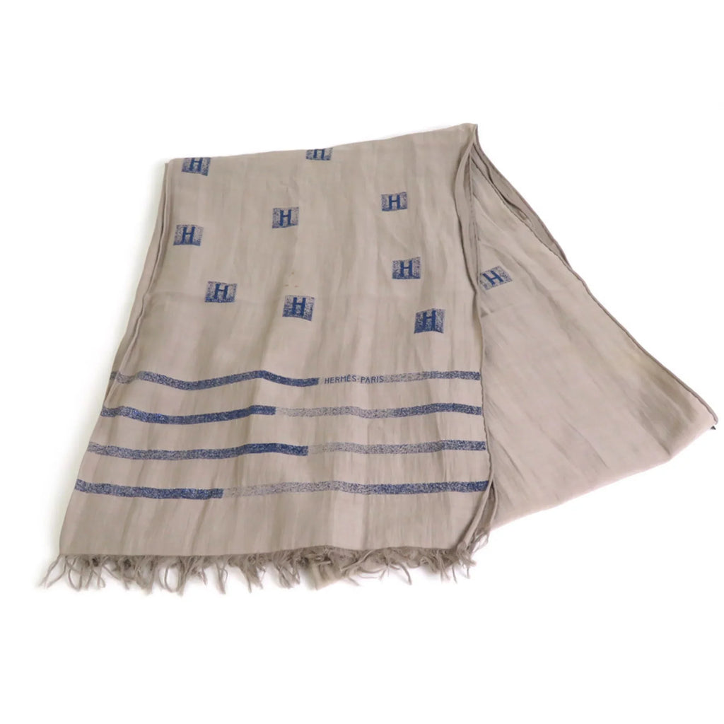 H HERMES Unisex Pre-Owned Greige/ e55881a Scarf Shawl Cotton/Silk/Polyester Hermes Logo (Good)