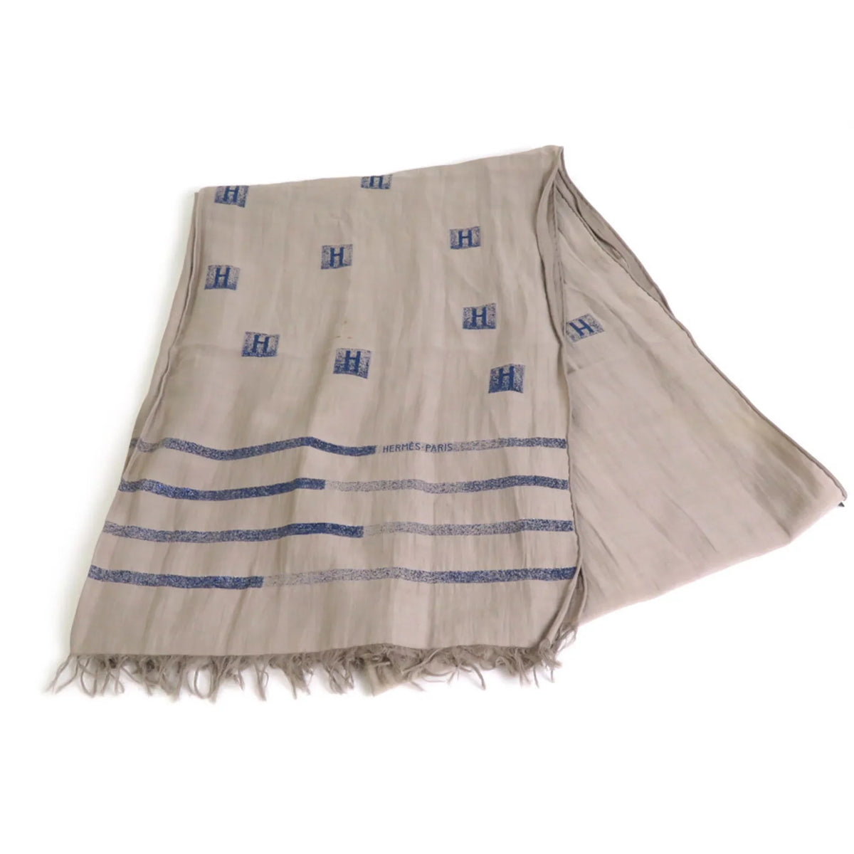 H HERMES Unisex Pre-Owned Greige/ e55881a Scarf Shawl Cotton/Silk/Polyester Hermes Logo (Good)
