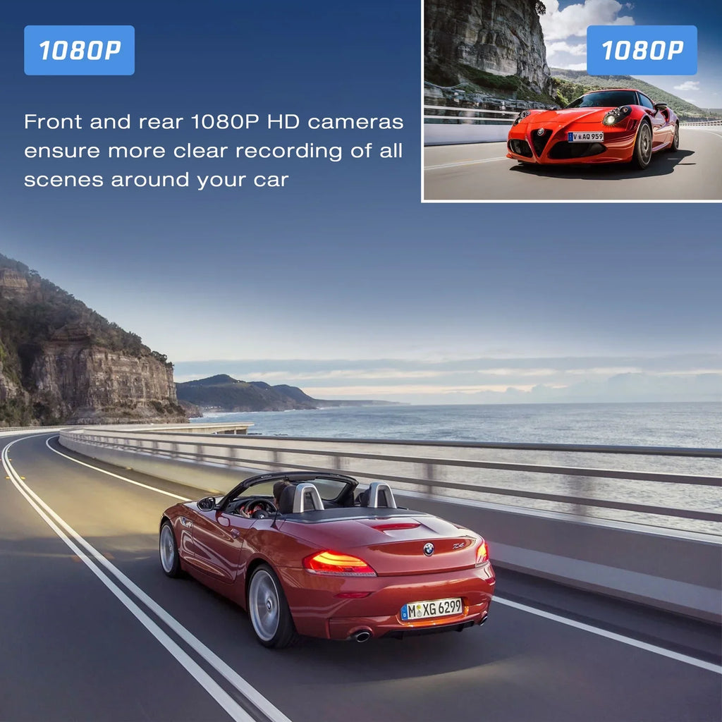 Camera 1080P Dual Dash G-Sensor GPS and Rear Recording IPS TOGUARD Black Camera WDR Loop Cam 3" Dash Car FHD Front