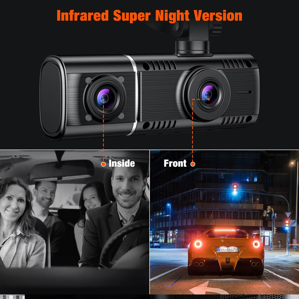 Detection Cam Camera Accident Camera Way Vision Rear 1080P Parking Lock Dash Car Motion Triple Night with Channel IR Three Inside Dash Front and Monitor TOGUARD 3