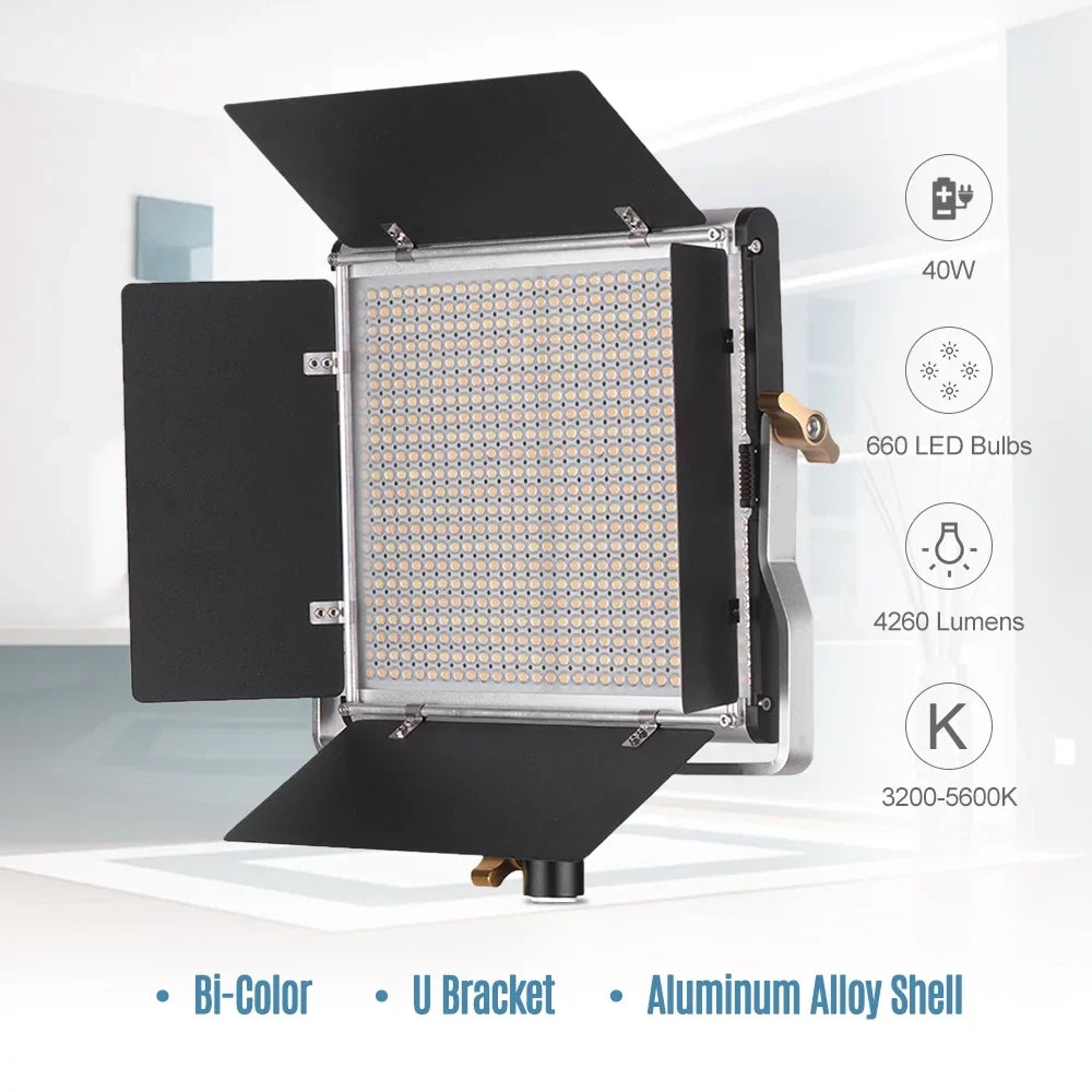 Panel Andoer-2 Professional Panel Lamp,U Photography Kit U 660 Dimmable Barndoor 3200-5600K 3200-5600K Video Studio Bi-Color CRI Kit CRI 660 85+ L-ED Video L-ED Kit Barndoor Studio Bi-Color Video