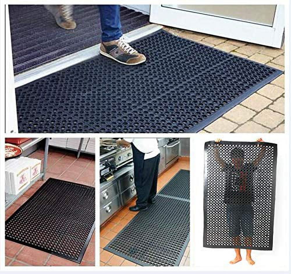 Bar Anti-Fatigue Duty Rubber Non-Slip Drainage Hexagonal 60*90cm Multi-Functional Mat Large Black Industrial Heavy Kitchen Non-Slip Mat
