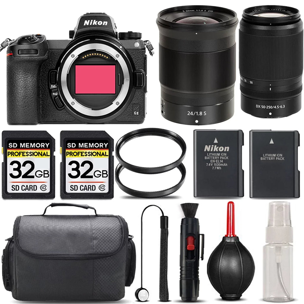 '+ f/1.8 Kit UV 24mm + + Mirrorless + Filter + II 64GB Lens Version 50-250mm Storage f/4.5-6.3 Z6 with + S Cleaning VR Case Backup Lens Nikon Battery International -