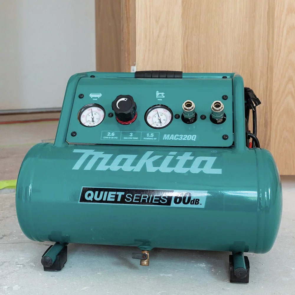Makita Compressor Gallon 3 Quiet Oil-Free Carry oxygen MAC320Q 1-1/2 Series HP Hand