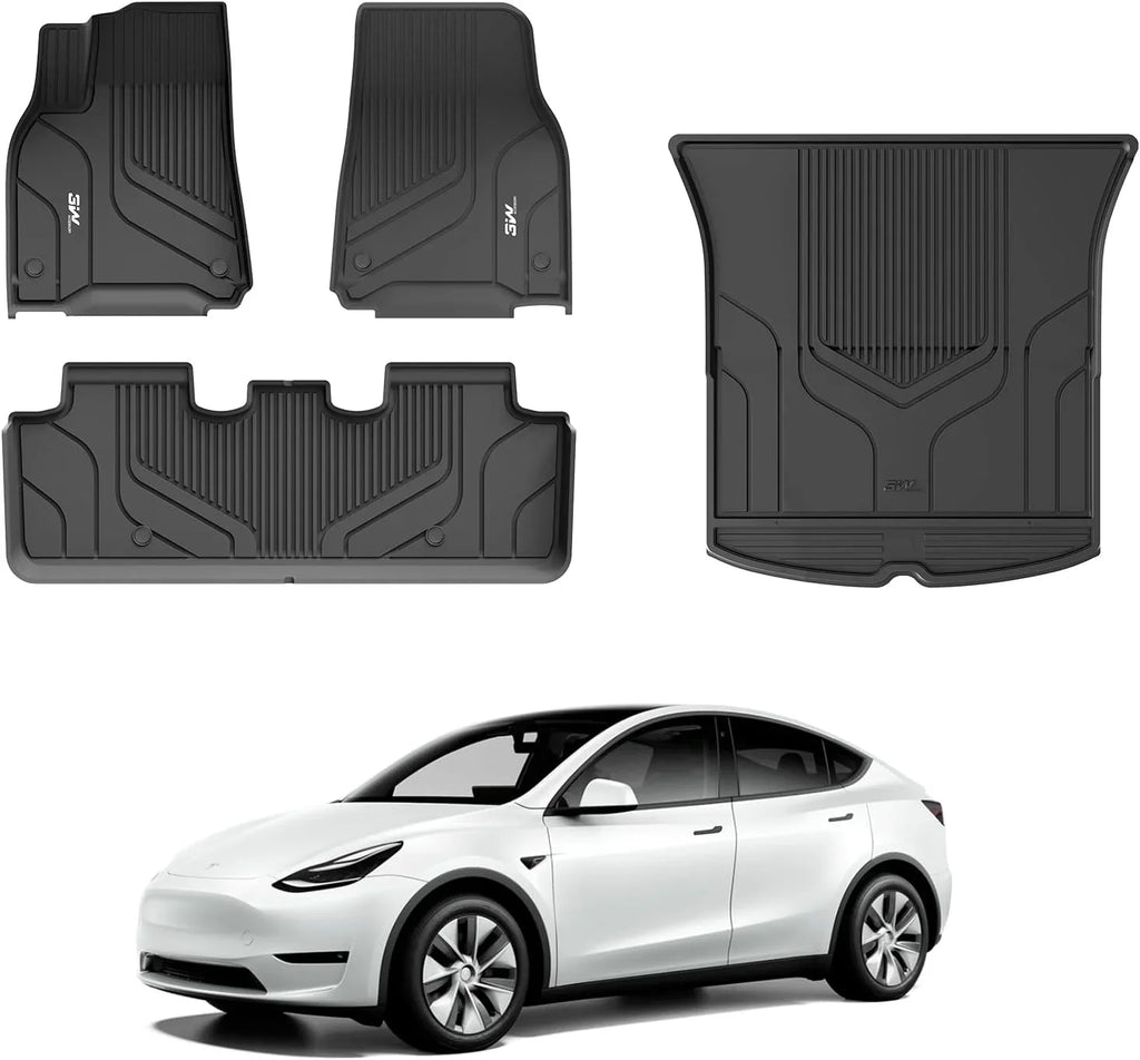 TPE Tesla and for 1st&2nd Trunk Row for Black Weather Tesla Liner & Cargo Y Floor 3W 2020-2023 Liner Fit Y Floor Mats Car Mats All Custom Model