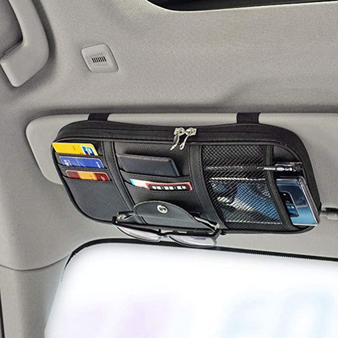 Auto Car Net Pocket Holder with by Storage Da Visor Visor Interior Organizer Visor Pouch and Sun Accessories Multi-Pocket Car Truck Car Zippers(Black)