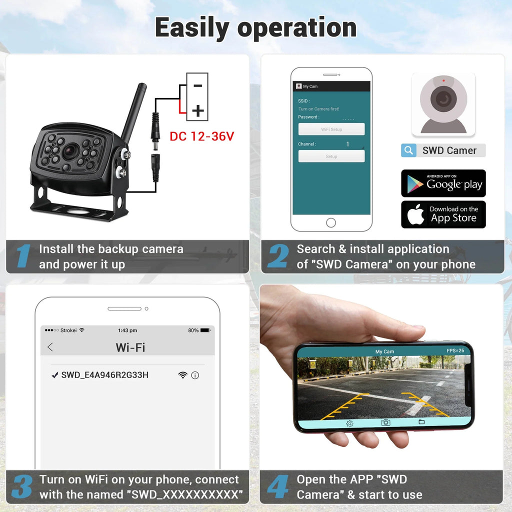 Angle Signal Trailer Truck with Digital View WiFi Yescom Backup Camera Wide Compatible Wireless RV Rear Android for Camper iPhone Waterproof