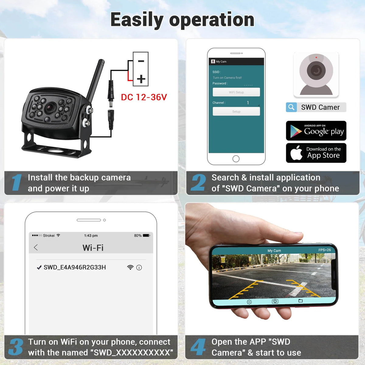 Angle Signal Trailer Truck with Digital View WiFi Yescom Backup Camera Wide Compatible Wireless RV Rear Android for Camper iPhone Waterproof