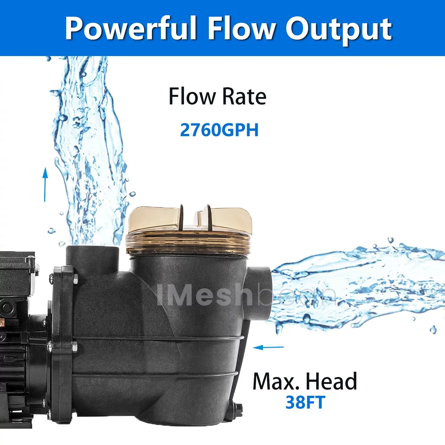 Motor 3/4HP Pool Ground Strainer Swimming Pool Head 38FT, Ground Pump, Max for Swimming and 2760GPH, Inground 110V, iMeshbean Pool Basket Above Above Water w/ Circulation,
