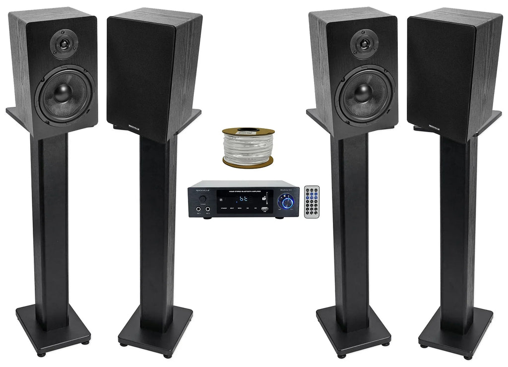w/ Amplifier Bluetooth+(4) 150 BLUAMP Rockville Speakers+Stands Bookshelf 6.5"