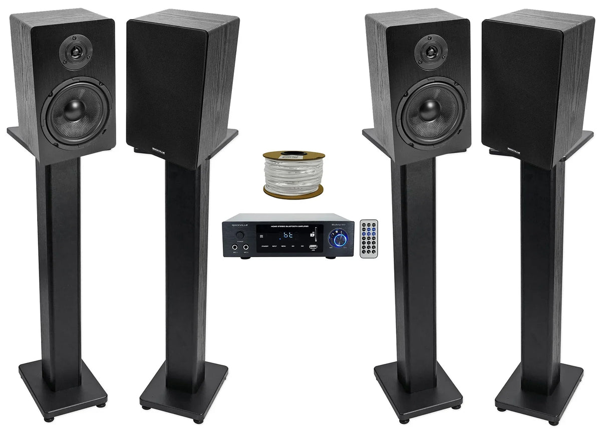 w/ Amplifier Bluetooth+(4) 150 BLUAMP Rockville Speakers+Stands Bookshelf 6.5"
