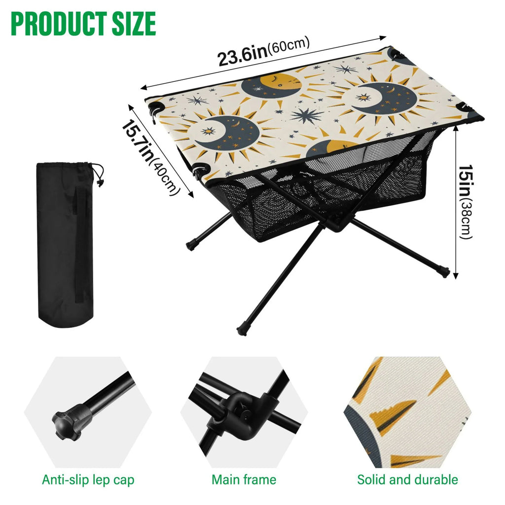 Table Folding mobile for Beach Storage Picnic Camping Table Moon with Sun and Travel Compact Table Stars Outdoor BBQ Fishing Bag