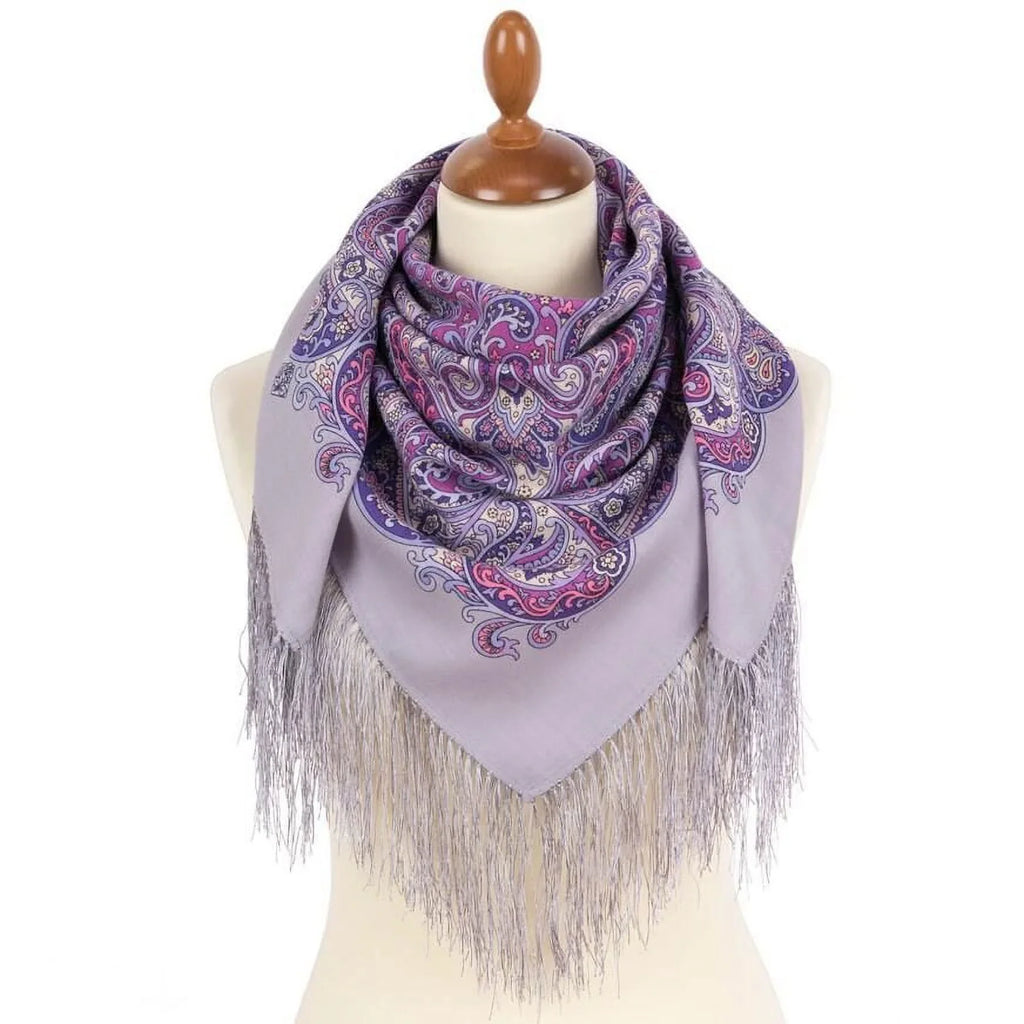Lilac Pavlovo Storm Posad Shawl in Spring Wool