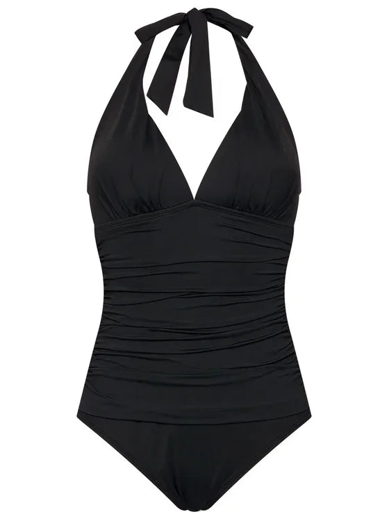 Beach 4 One-Piece Club BLACK Swimsuit, Lauren Solid Halter US Ralph