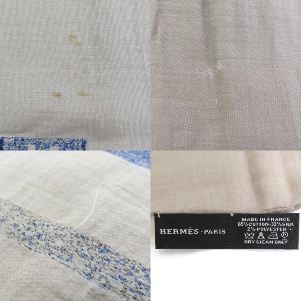H HERMES Unisex Pre-Owned Greige/ e55881a Scarf Shawl Cotton/Silk/Polyester Hermes Logo (Good)