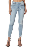 Distressed Raw Rise Cropped Step Mid TheMogan Edge Jeans Women's Zip Skinny Hem
