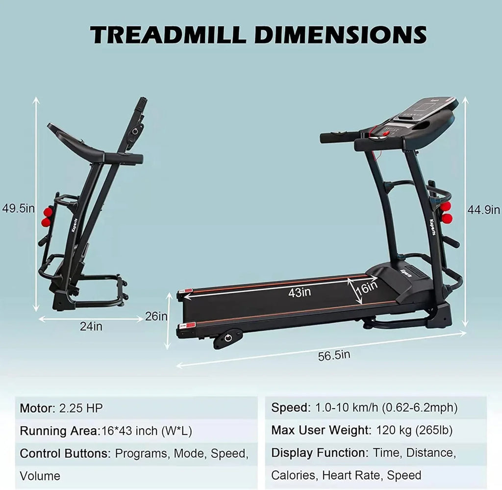 16.5 Inch Treadmill With Equipment, Display, Foldable Tracking Home Bluetooth Black movable LCD Connectivity, Gym And Apps For Fitness