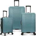 Carry-On USB Wheels, 8 Spinner U.S. 3-Piece in Luggage Traveler Suitcase Aluminum Travel Set, Hardside with Boren Rugged Teal, Port Handle, Polycarbonate