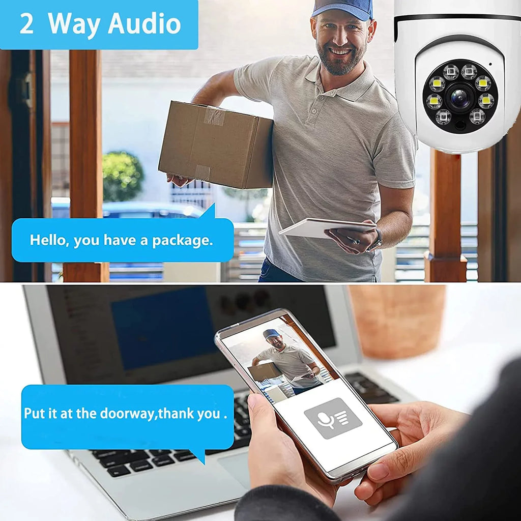 Degrees Mobile Full-Color Vision(2 View Camera, Night Camera, 1080P Wi-Fi Outdoor Remote Surveillance Phone E27 Bulb 360 Light Camera and Camera, Security PCS)