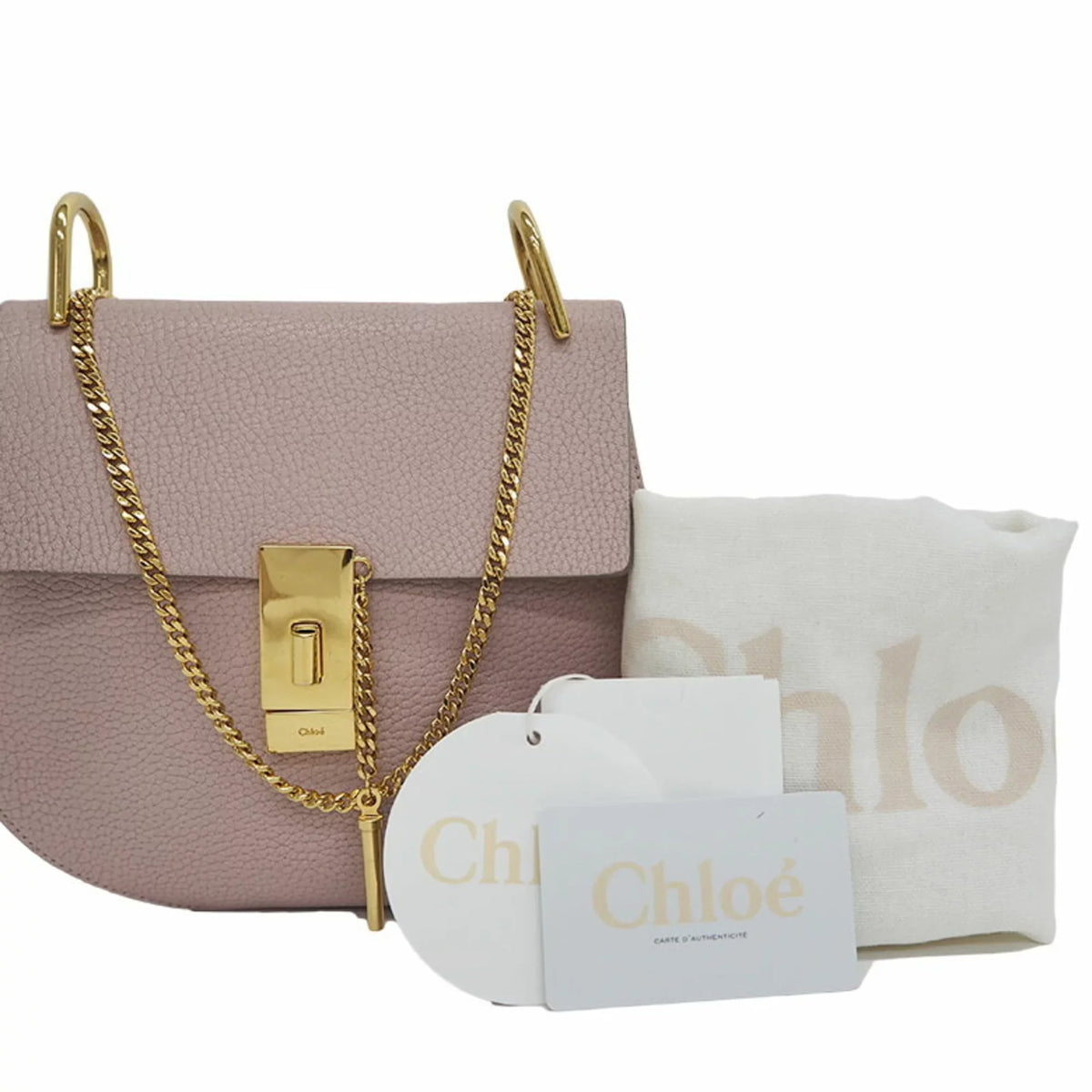 Chloé 3S1031-9 Bag Pre-Owned Ladies (Good) Pink Shoulder Chain Leather Drew Chloe