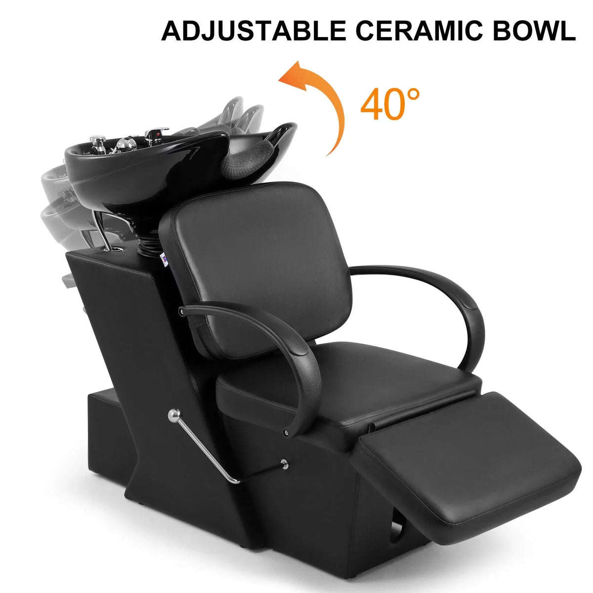 Sink Bowl Adjustable Chair with Ceramic Tattoo and Salon Beauty Backwash Spa Shampoo Hand Footrest Bowl, Artist Black
